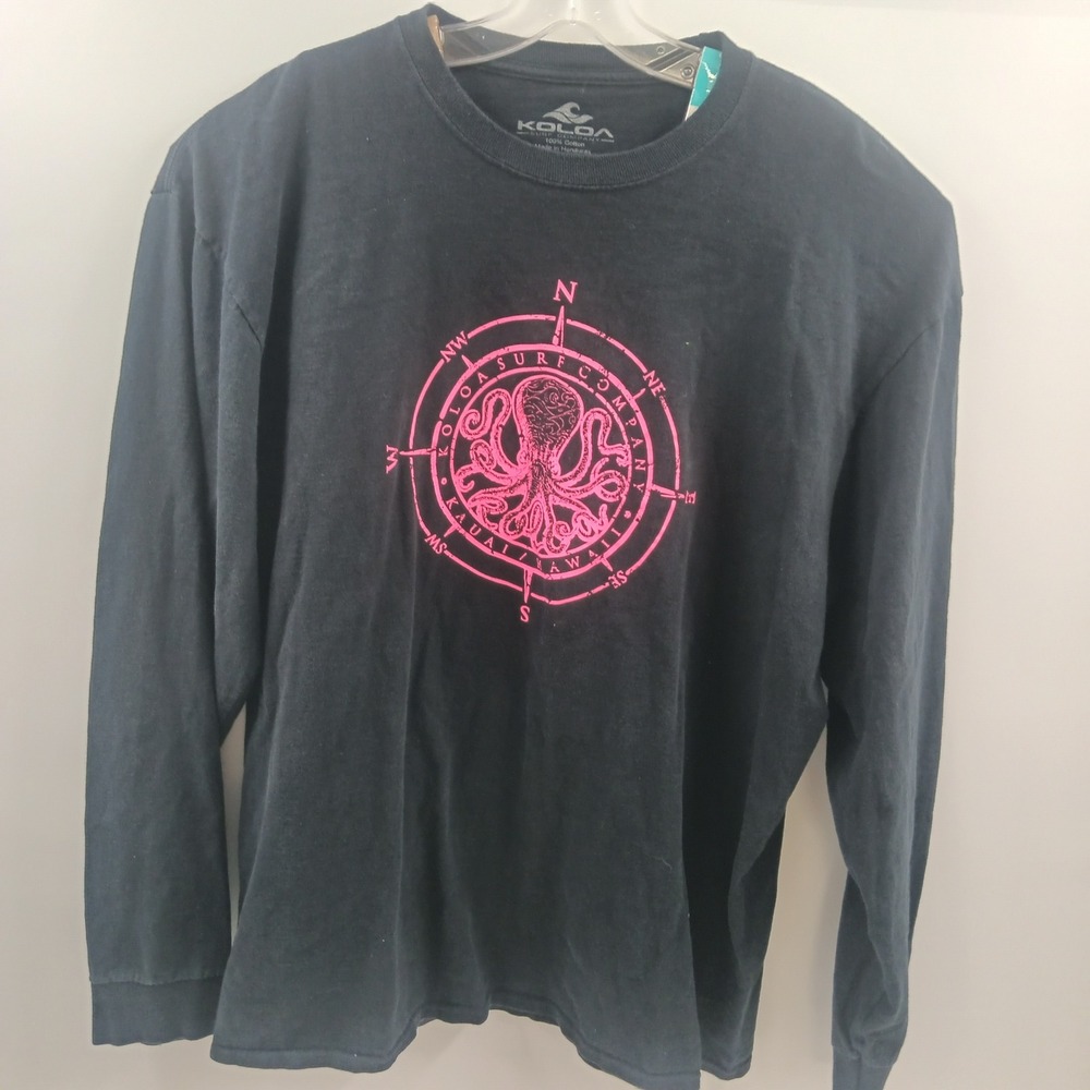 Koloa Surf Co Mens 2XL Tall Long Sleeve T-Shirt Black Pink Octopus Compass Kauai